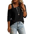 thumbnail image 6 of Warop Women's 3/4 Sleeve Tunic Top Casual Asymmetric Cold Shoulder Blouse Stylish Solid Shirts, 6 of 7