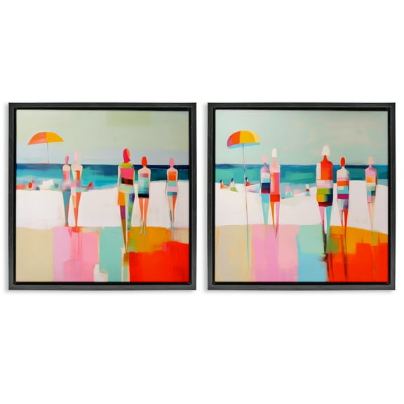 Stupell Industries Abstract Beach Goers People Painting Black Floater Framed Canvas Art Print Wall Art, 18 x 18, Set of 2