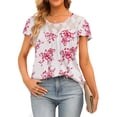 thumbnail image 4 of Nlife Women Floral Print Lace Crew Neck Short Sleeve Pleated T-Shirt, 4 of 5