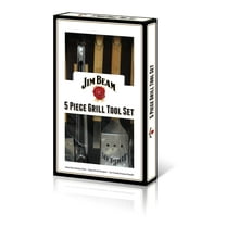 Jim Beam 5-Piece Barbecue and Grilling Tool Set, Heavy Duty Construction, Stainless Steel Tools, Parawood Handles