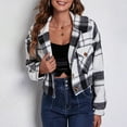 thumbnail image 2 of Chaqueta Corta Abrigo Puff Manga Larga Bolsillo A Cuadros Tops Casuales De Moda para Mujer Cuadros Blanco Y Negro S, 2 of 13
