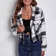 thumbnail image 2 of Chaqueta Corta Abrigo Puff Manga Larga Bolsillo A Cuadros Tops Casuales De Moda para Mujer Cuadros Blanco Y Negro M, 2 of 13