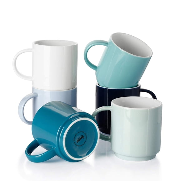 Sweese - Tazas de caf&eacute; apilables &ndash; Tazas de porcelana de 10 onzas para bebidas de caf&eacute; especiales, capuchino, caf&eacute; mocha, latte y t&eacute;, juego de 6,