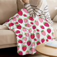 thumbnail image 5 of Red Pink Strawberry Flannel Blanket for Bed, Lovely Summer Spring Fruit Soft Cozy Warm Couch Throw Blanket, Lightweight Fluffy Plush Bedding Blankets for Sofa Decor All Season 60"x80", 5 of 7