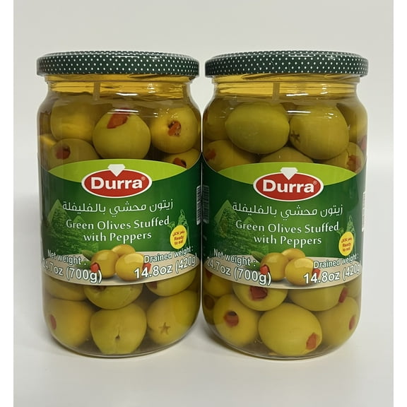 2-Pack - Durra Green Olives Stuffed with Peppers 14.8oz (420g) each