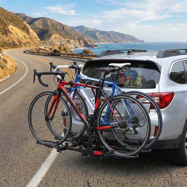 AKDSteel Porte-Vélo d'Attelage, Support de Plateforme Robuste pour 2 Vélos, Capacité de 81 kg pour Vélos Standard, Pneus Larges et Électriques, Convient aux Récepteurs de 2 Pouces pour VUS, Camions et VR
