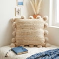 thumbnail image 2 of Ox Bay Quade 20" x 20" Natural Solid Jute Pom Pom Bordered Adult Decorative Throw Pillow, 2 of 11