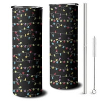 20oz Multicolor Christmas Light Pattern Skinny Tumblers Stainless Steel Tumbler with Lid and Straw,Vacuum Insulated Double Wall Travel Tumbler Cups with Cleaning Brush for Coffee,Tea