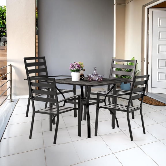 36 Inch Square  Table for 4, Metal Outdoor Dining Table with Umbrella Hole, All-Weather Steel Garden Table for Lawn Backyard, Black