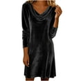 thumbnail image 2 of Velvet Cocktail Dress,Womens Elegant Velvet Cowl Neck Dress Solid Color Long Sleeve Casual Soft Luxurious formal Evening Party Fashion Outfit Black S, 2 of 9