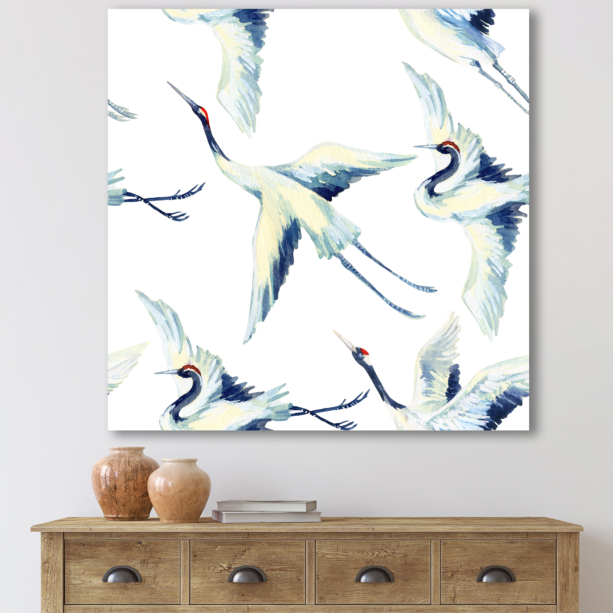 Designart ' Asian Crane Bird Impression I ' Traditional Canvas Wall Art Print