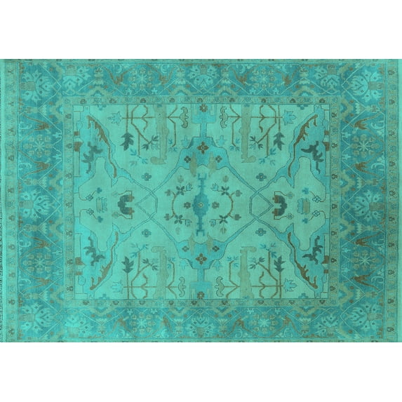 Ahgly Company Indoor Rectangle Oriental Turquoise Blue Industrial Area Rugs, 2' x 4'