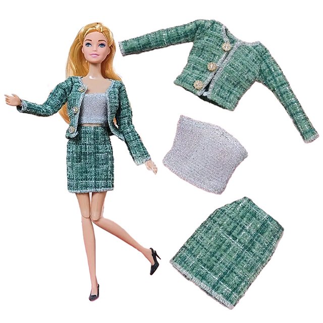 Ropa de muñeca para Barbies, traje diario, abrigo de felpa, chaqueta, vestido, sombrero, suéter, pantalones, pendientes, collar, Barbie, juguete para niña, 1 Juego(Not Include Doll T