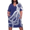 thumbnail image 2 of Pulpo Vintage tentáculos de pulpo criaturas marinas océano náutico mar playa azul marino y blanco vestido suelto con bolsillo vestido de fiesta 2025, 2 of 7