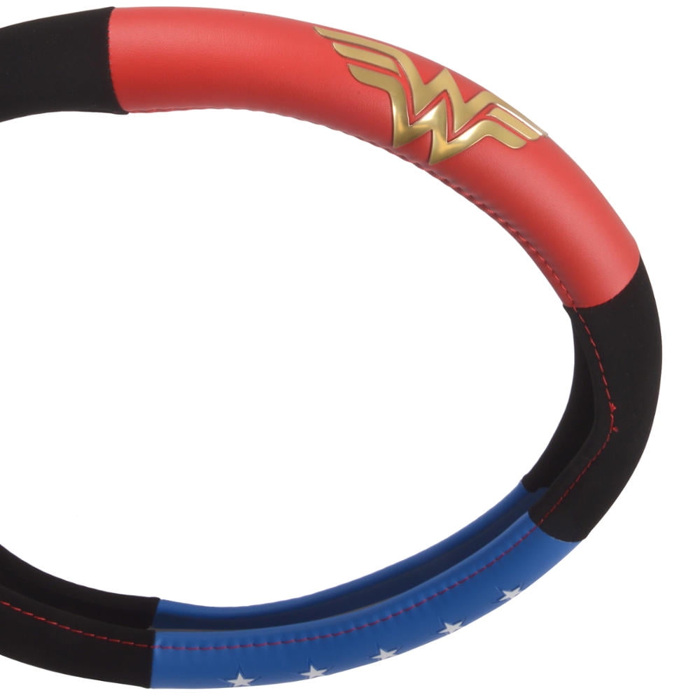 Wonder Woman Car Steering Wheel Cover - Synthetic Leather - Standard Size Fits 14.5 to 15.5 inch Wheel