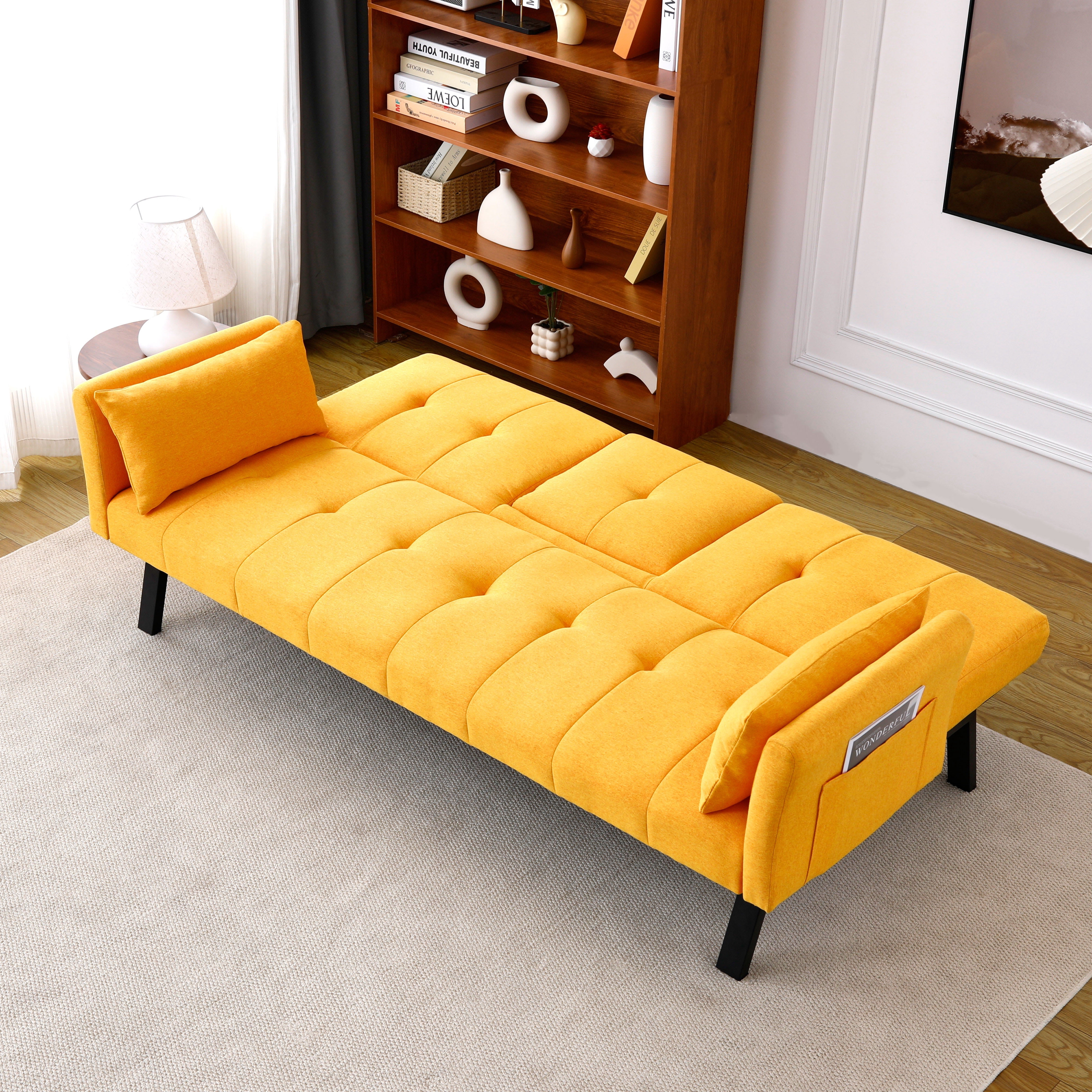 Euroco 70-inch multi-functional cotton and linen sofa bed: foldable + cup holder + side storage, instantly switch between living room and bedroom