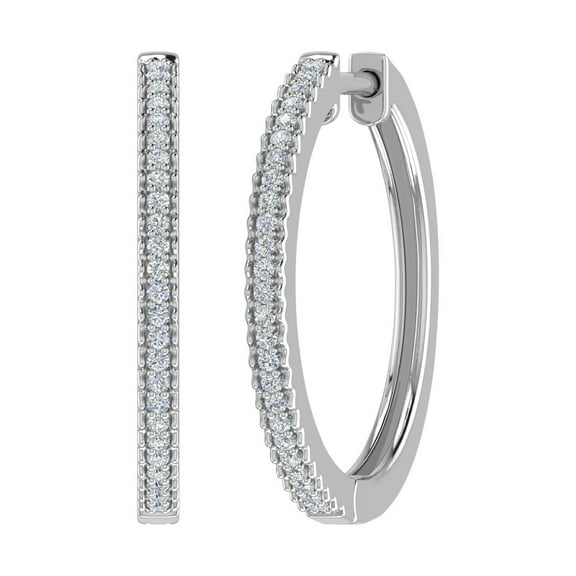 0.14 Carat Diamond Hoop Earrings in 14K White Gold (I1-I2 Clarity)