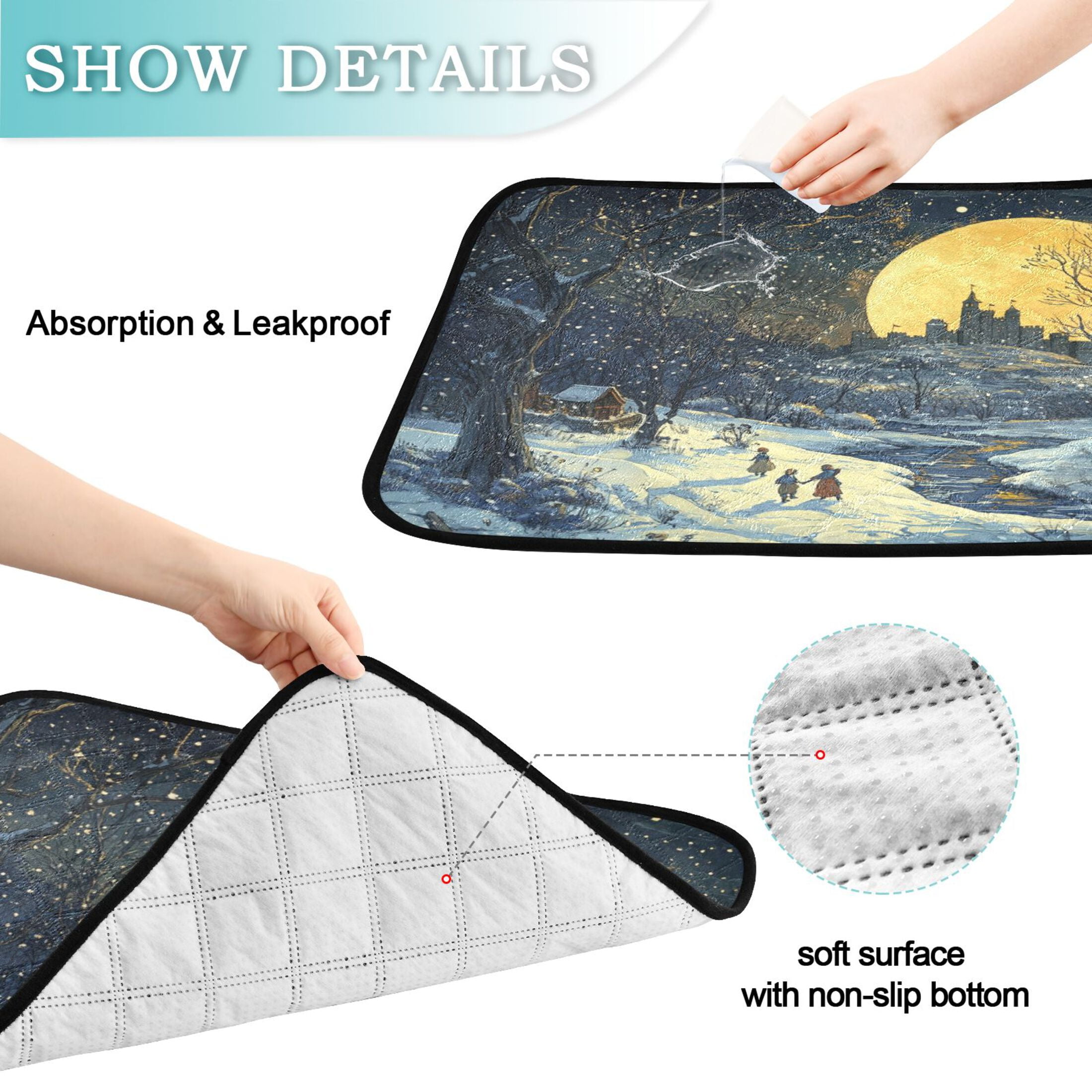 Qxltty Winter Village Scenery Cat litter Pads Pet Set of 2 Diaper Mats Center Anti-leakage Layer Absorbent Soft and Comfortable
