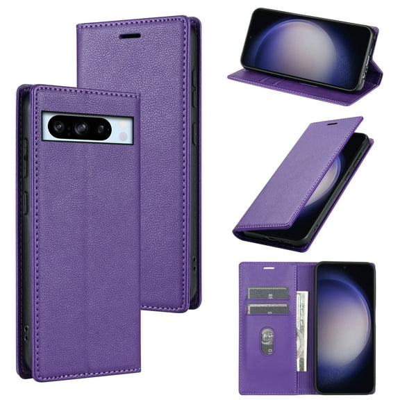 Allytech Flip Case for Google Pixel 7a, Premium PU Leather Business Vintage Wallet Case with Cards Holder Stand Shockproof Slim Case for Google Pixel 7a - Purple