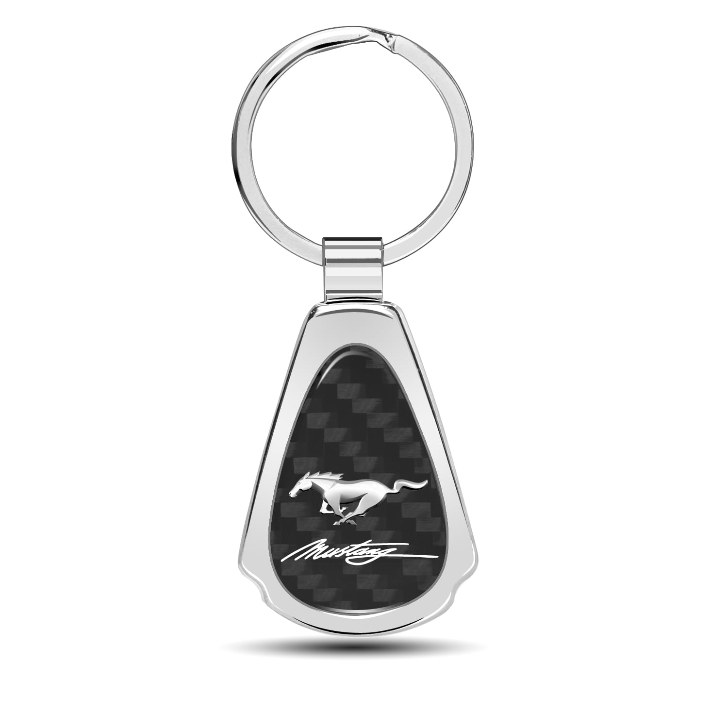 Authentic For Ford Mustang Logo Metal Chrome Black Tear Drop Key Chain Ring Fob 