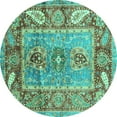 thumbnail image 1 of Ahgly Company Machine Washable Indoor Round Oriental Turquoise Blue Traditional Area Rugs, 7' Round, 1 of 4