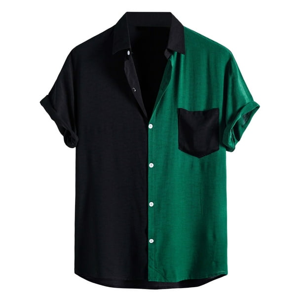 Men Shirts Summer Casual Loose Patchwork Shirt Tops Short Sleeve ...