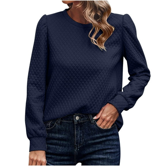 Besolor Womens Fall Tunic Tops Round Neck Long Sleeve Basic Shirt Casual Loose Solid Color Pullover Blouse