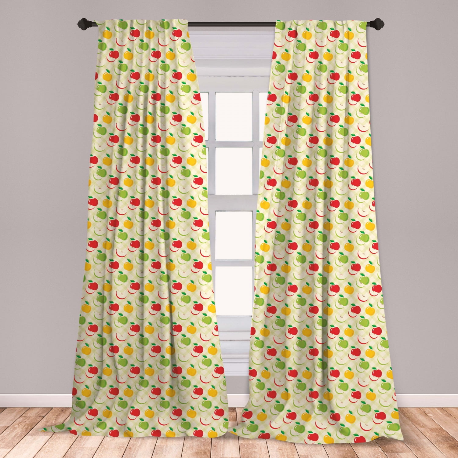Apple Curtains 2 Panels Set, Diagonal Checkered Pattern ...