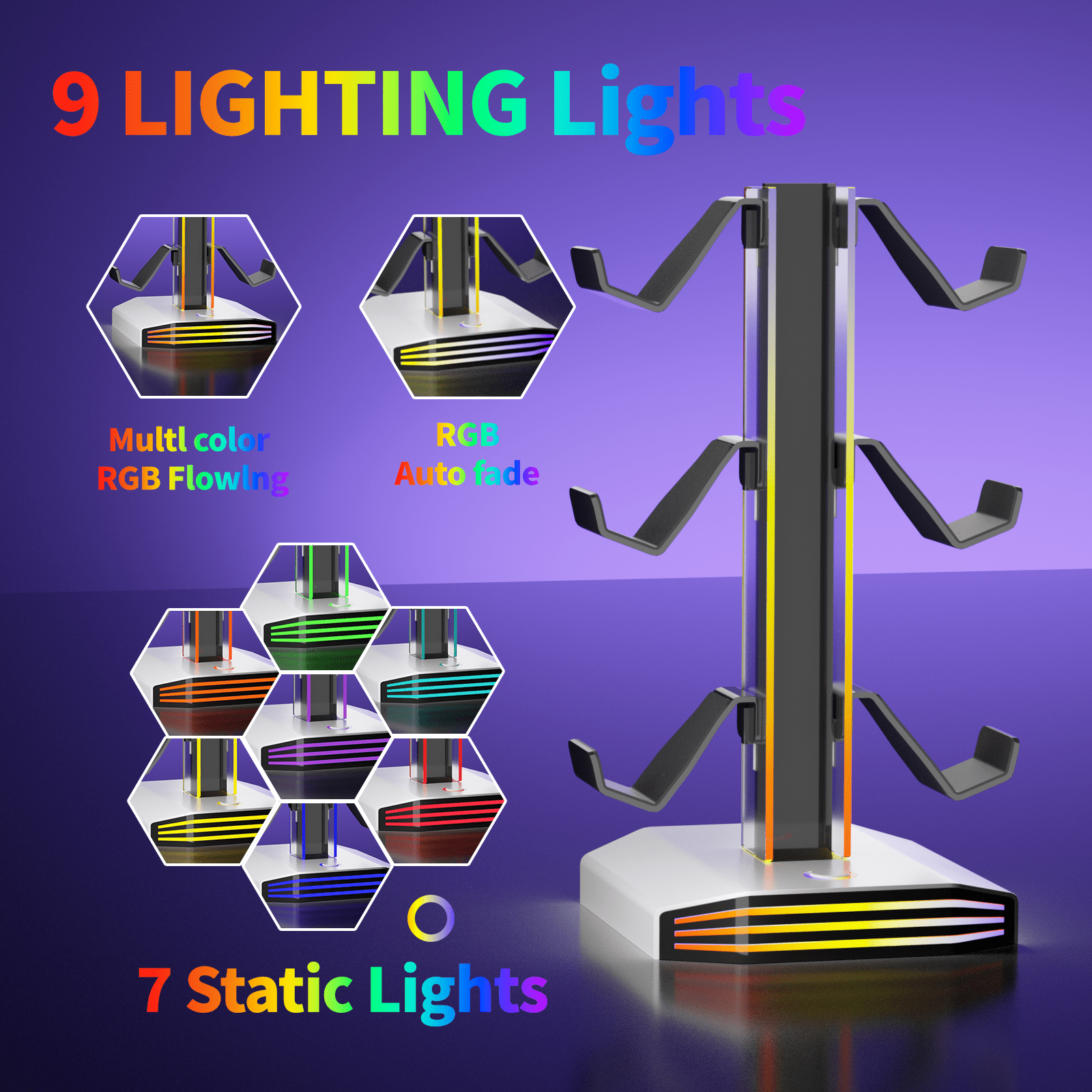 Universal Game Controller Holder, RGB Multi-Color Light Headphone Stand for PS5, Xbox, Switch Desk Organizer