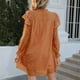 thumbnail image 4 of Vestido de otoño para mujer, manga larga acampanada, adorno de volantes, cuello levantado, adorno de volantes, vestido de color puro para mujer, naranja oscuro M, 4 of 6