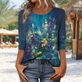 thumbnail image 4 of Levmjia Womens Tops Vintage Boho Floral Printed 3/4 Sleeve T Shirt Loose Casual Round Neck Blouse Pullover Polyester Comfortable All Season, 4 of 7