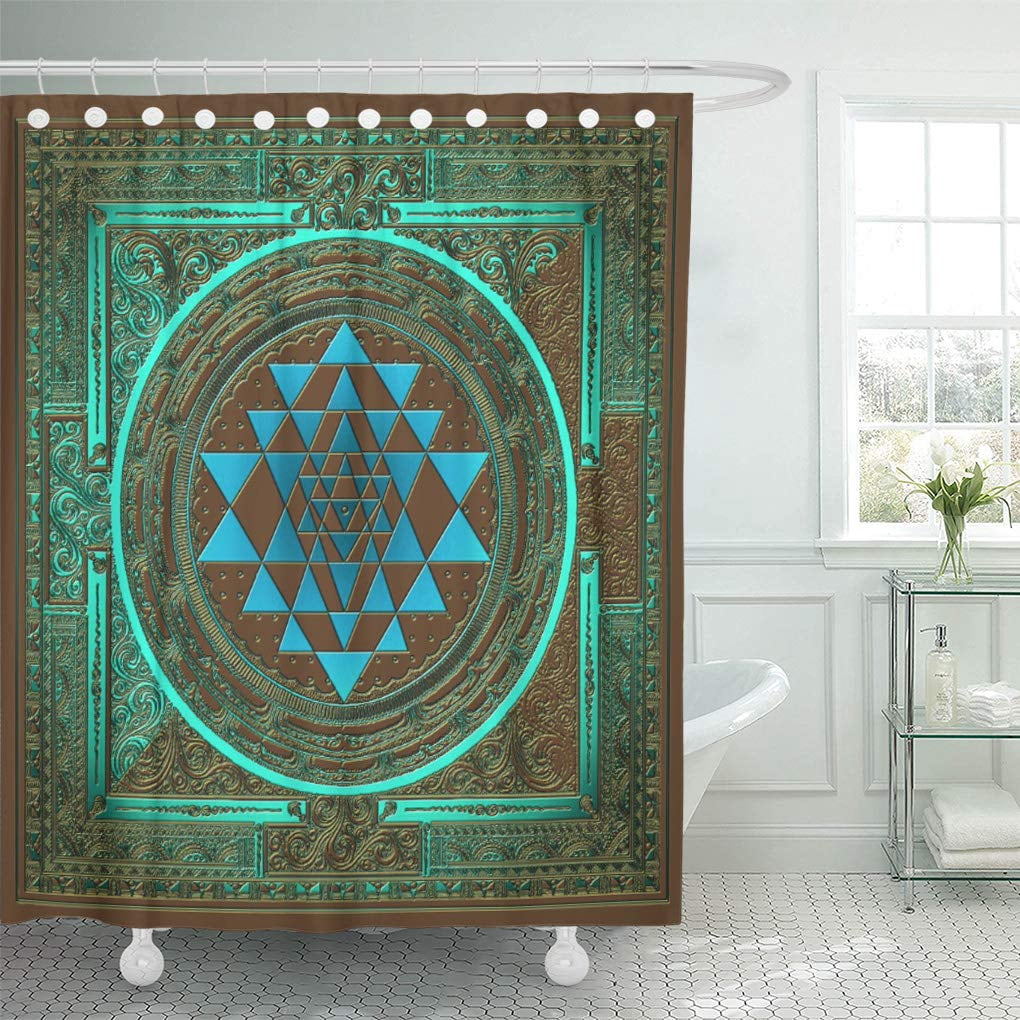Cynlon Blue Turquoise Sri Yantra Water Brown Yoga Meditation Chakras Bathroom Decor Bath Shower Curtain 66x72 Inch Walmart Com Walmart Com