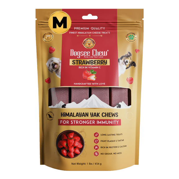 Dogsee Strawberry Flavor Yak Chews for Dogs (Medium - 4 Chews)