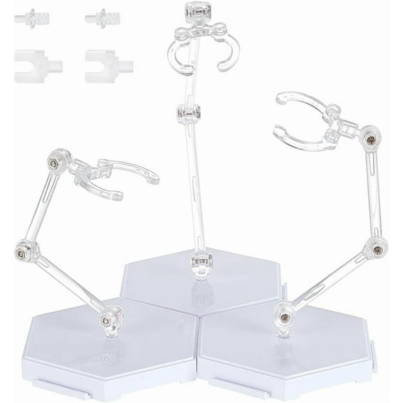 3 Pcs Action Figure Stand White Assembly Action Figure Display Holder Splicable Hexagon Base Model Support Stand Miniature Model Bases Compatible with HG RG SHF 1/144 Figures