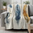thumbnail image 2 of Blue Brown Feathers Blanket Soft Cozy Warm Throw Blanket for Couch, Plush Fuzzy Flannel Fleece Blankets for Sofa, Vintage Boho Ombre Wood Grain Bed Blankets Lightweight Gifts for Women, 50"x80", 2 of 9