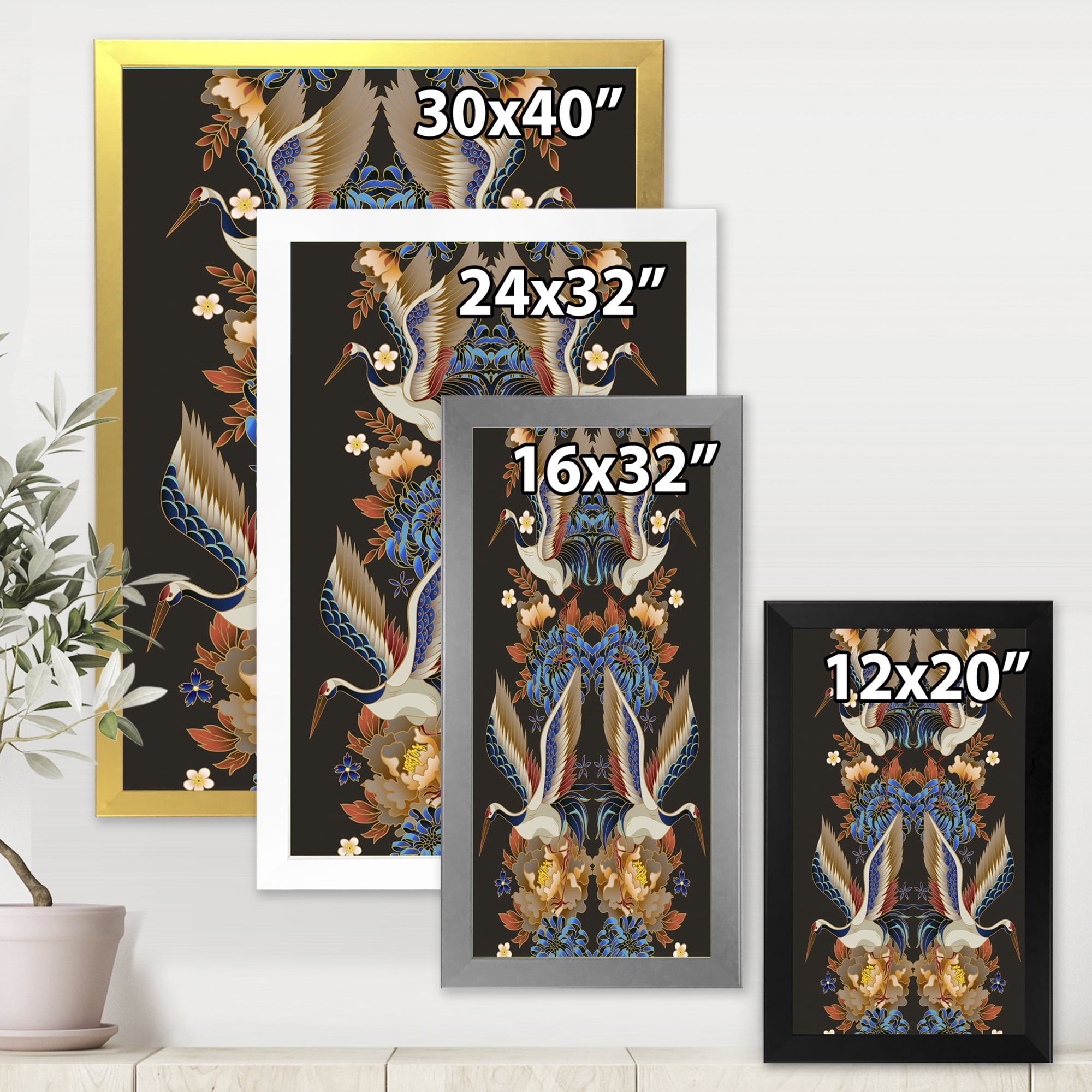 Designart 'Chinoiserie With Peonies and Birds IX' Traditional Framed Art Print