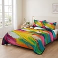 thumbnail image 2 of Queen Quilt Set 90''x96'', Colorful Pigment Lightweight Summer Bedspread Coverlet Set with 2 Pillow Shams, Abstract Color Block Oil Painting Breathable All Season Quilt Bedding for Bedroom/Guest Room, 2 of 9