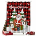 thumbnail image 2 of Christmas Santa Shower Curtain, XmasTree Snowman Snowflake Red Plaid Waterproof Fabric Shower Curtains with 12 Hooks, Bathroom Curtain Set for Bathroom Accessories Decor, 72 x 96 Inches, 2 of 9