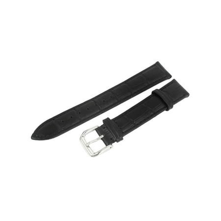 - Black Faux Leather Shiny Finish Wristwatch Strap Band Replacement 18mm
