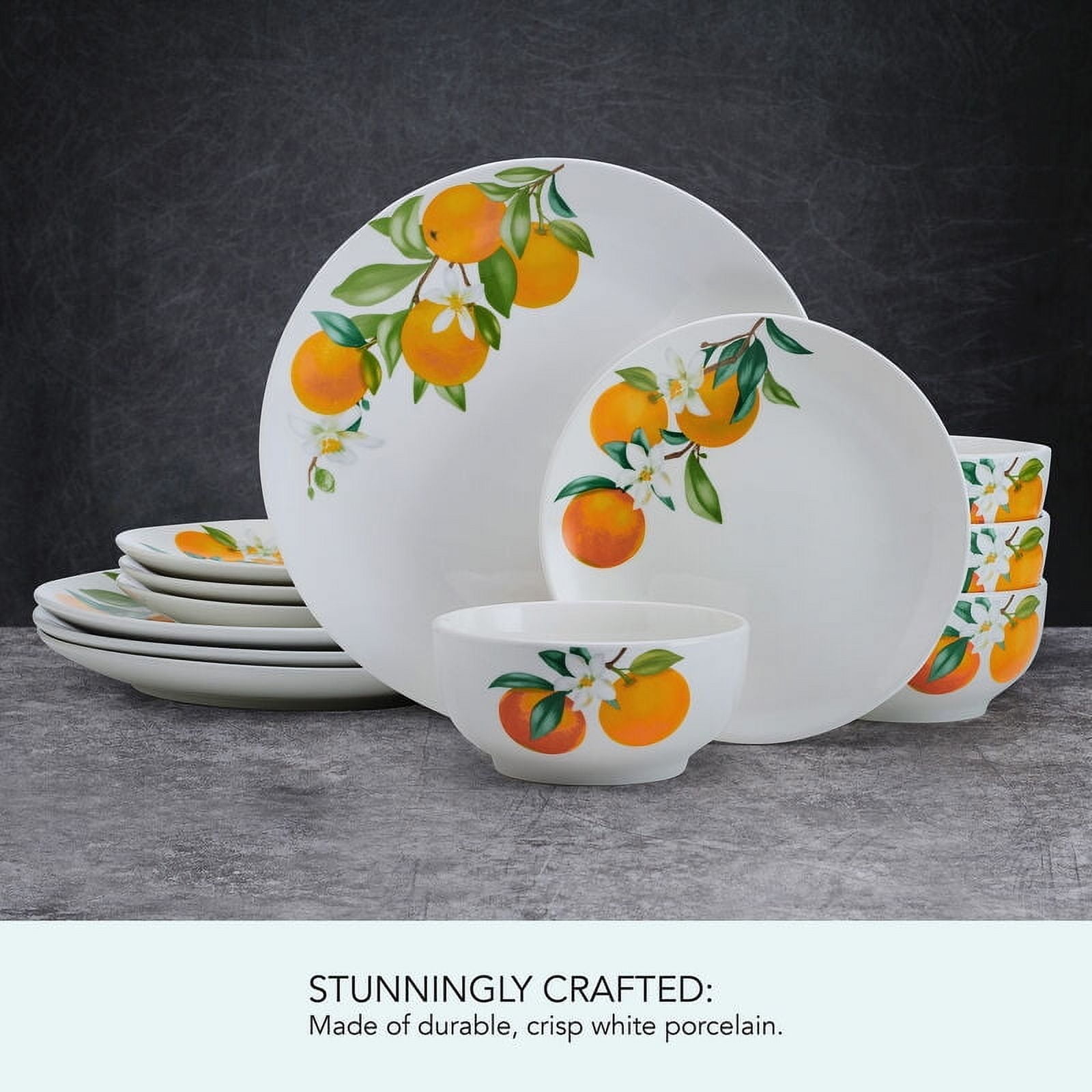 Studio Nova Oranges 12 Piece Porcelain Dinnerware Set White