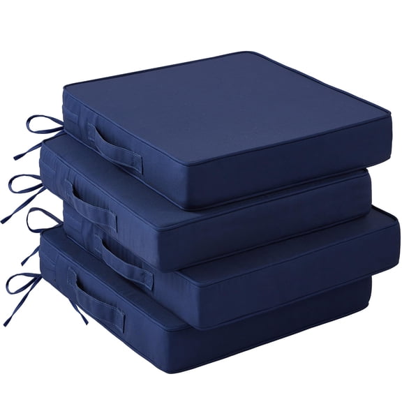 Patio Chair Cushions, 19" x 19" x 3" Outdoor Chair Cushions Set of 4, Waterproof Outdoor Cushions for Patio Furniture, Outdoors Seat Cushions Set of 4 with Handle and Ties, Navy Blue