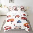 thumbnail image 2 of Homewish Cartoon Fire Engine 7 Pieces Bedding Comforter Set,Cute Cartoon Car Full Bedding Set,White Red Blue Fitted Sheet Flat Sheet For Teens,Breathable Home Decor Reversible, 2 of 8