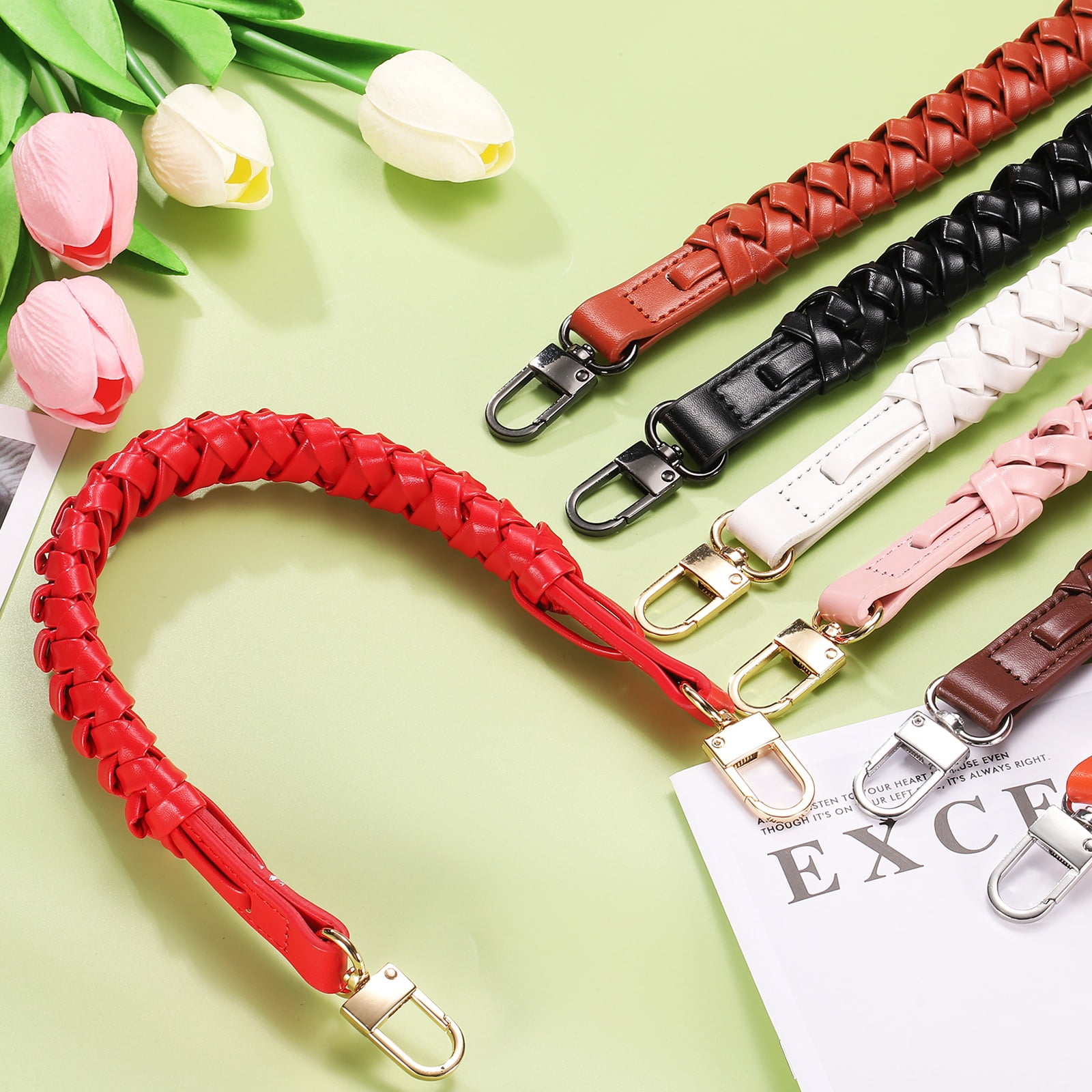Braided Purse Strap, 2Pack 44.7cm/17.6" Orange PU Leather with Silver Buckles for Underarm Bags, Handbags