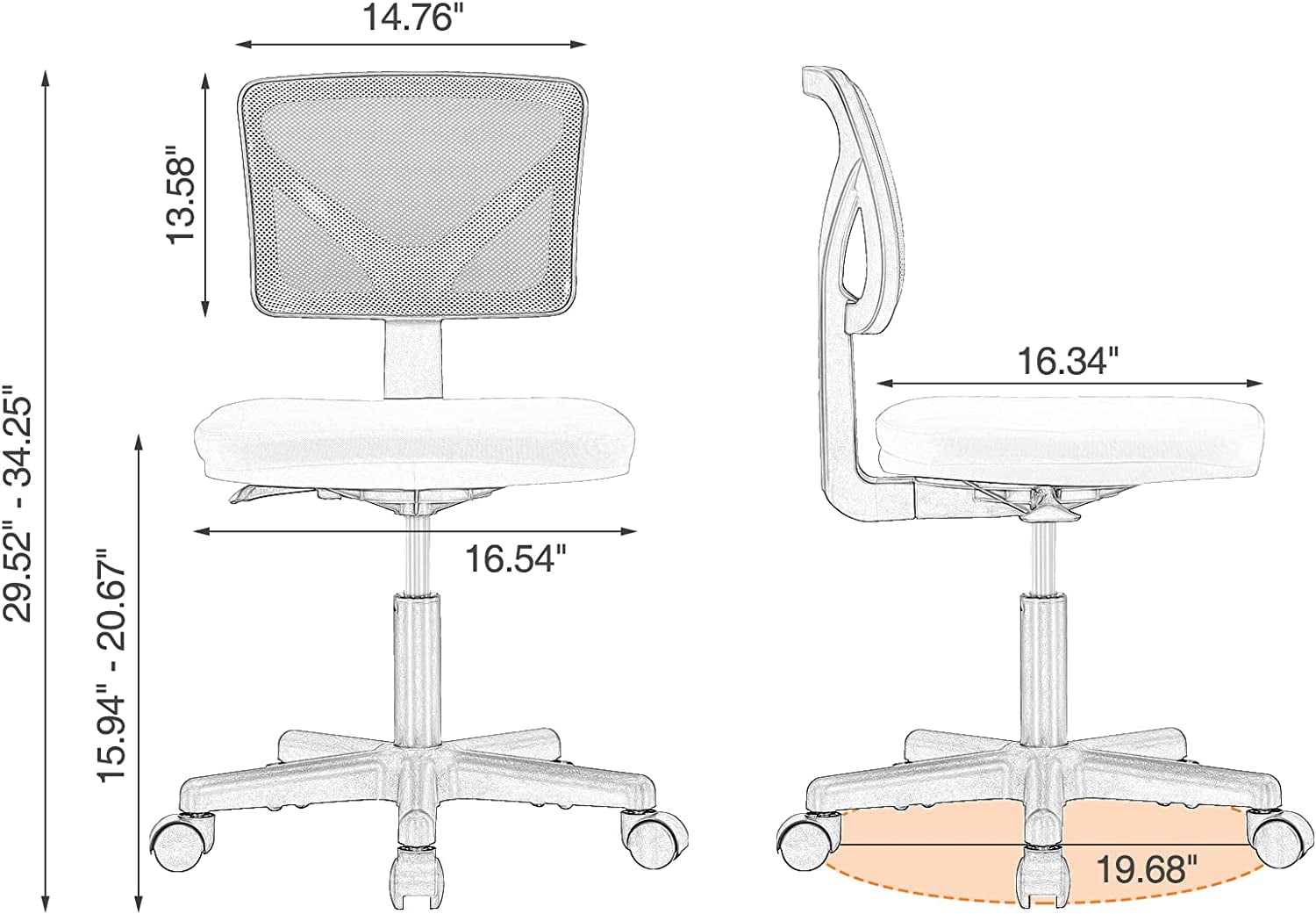 Basics Rolling Desk Chair, Adjustable, Low Back, Padded Seat, Breathable Mesh, Swivel, Black