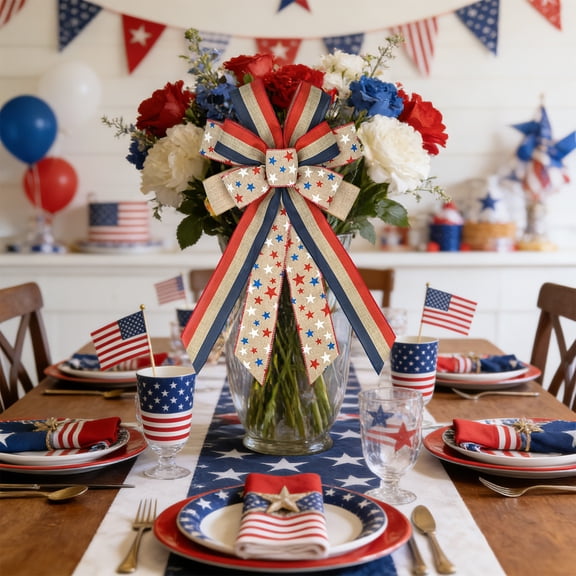 Patriotic decorations Independence Day Decorations Wires Edged Ribbon With A Bow For The Fourth Of July
