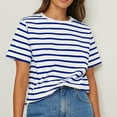 thumbnail image 1 of Blouses pour Femmes, Blouses Décontractées à la Mode pour Femmes, T-Shirt Rayé, Col Rond, Manches Courtes, 1 of 7