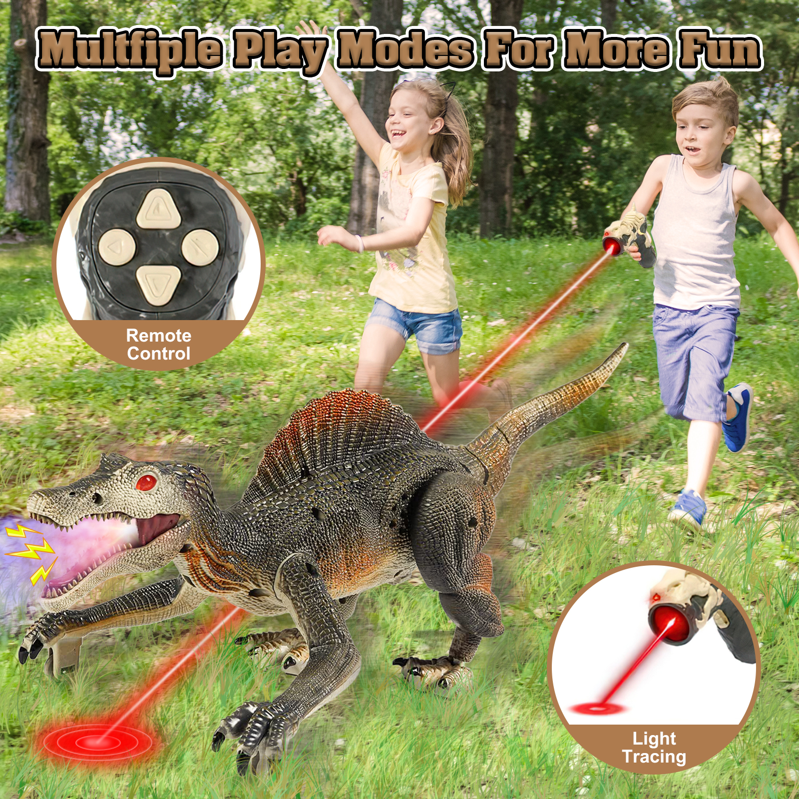 HopeRock Remote Control Dinosaur Toys for Boys 3-12 Year, Light Chasing Walking RC Spinosaurus Robot with Spraying and Roaring for Kids, Dinosaur Toys Birthday Gifts for Boys and Girl.
