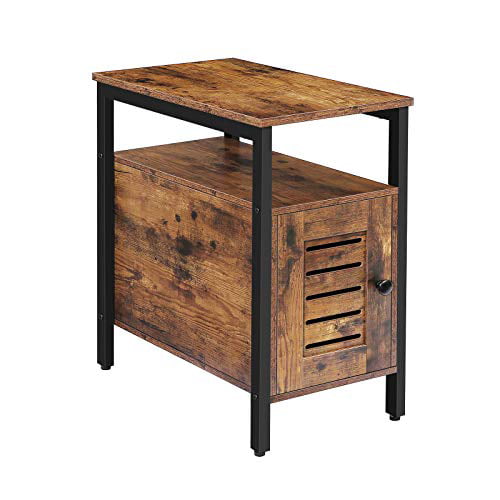 Bedside Table for Bedroom Small Spaces Rustic Brown Industrial End Table with USB Ports & Power Outlets 3-Tier Narrow Side Table Nightstand with Storage Shelf for Living Room