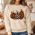 thumbnail image 2 of Leopard Checkered Pumpkin Sweatshirt, Autumn Fall Sweater, 2 of 9