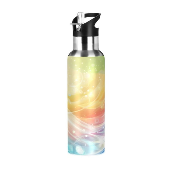 ALAZA Shiny Rainbow Water Bottle Insulated Flask Stainless Steel Straw Lid 20 oz